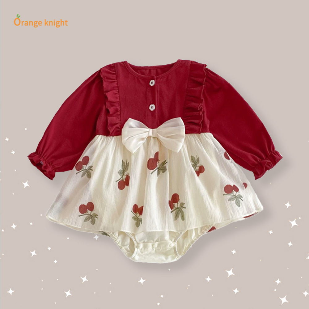 女宝衣服秋装甜美樱桃印花包屁衣小月龄连体衣春秋洋气连体衣爬服