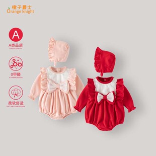 婴儿秋冬季加厚衣服洋气甜美公主满月百天礼服女宝长袖三角包屁衣