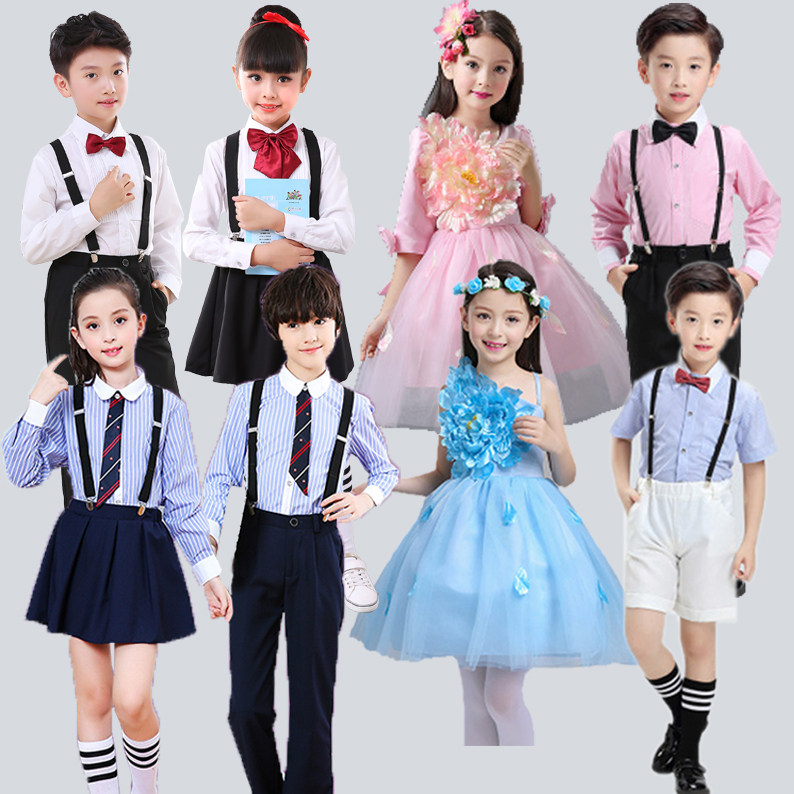 六一儿童演出服幼儿中小学生背带裤表演服大合唱男女童诗朗诵礼服