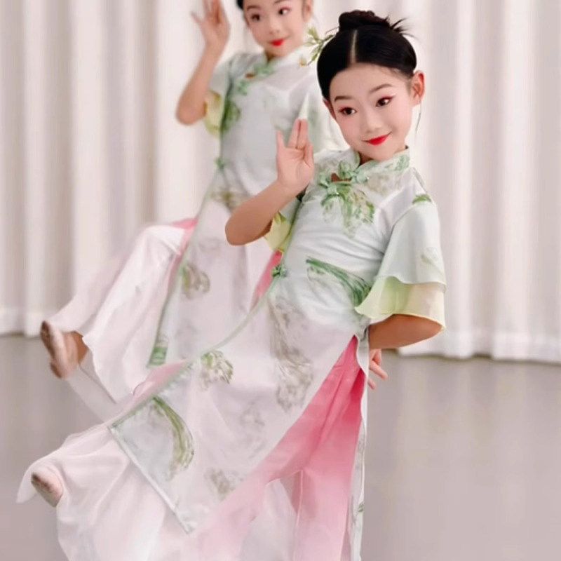 小月儿同款旗袍套装儿童古典舞演出服春三月豆花老师冠玉舞蹈表演