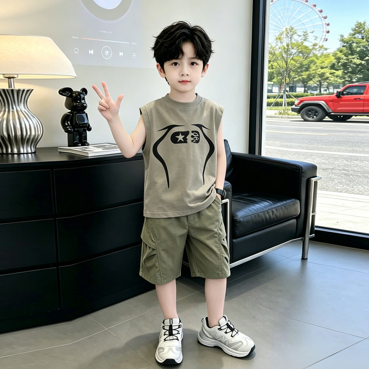 儿童炸街背心套装男童2026夏季新款男孩潮帅气时髦高级洋气2件套