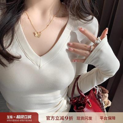 白色领打底衫女内搭可外穿2025春秋季磨毛长袖修身显瘦低领上衣