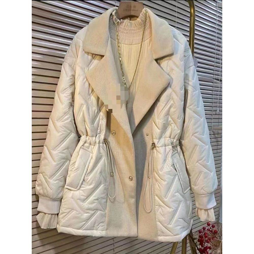 加大码女装西服领收腰抽绳棉服胖妹妹长袖时尚显瘦秋冬款上衣