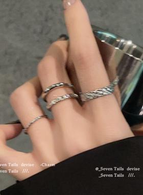四件套素圈戒指女冷淡风个性指环开口可调节食指戒尾戒手饰潮