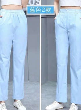 薄款工作裤厚显瘦护士裤子松紧腰夏季护士服修身工大码白色女工装