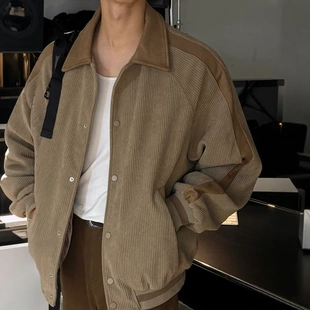 MYQ老钱风灯芯绒翻领夹克男2026春季新款韩系宽松通勤休闲外套