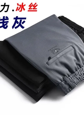 运动裤外贸不粘毛冰丝裤男裤高弹力直筒裤中年人薄款裤子男士夏季