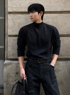 MYQ轻熟风半高领套头毛衣男士冬季修身保暖针织打底衫韩系穿搭