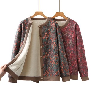 中老年女秋冬姥姥摇粒绒保暖奶奶开衫外套女老人加绒不起球内搭衣