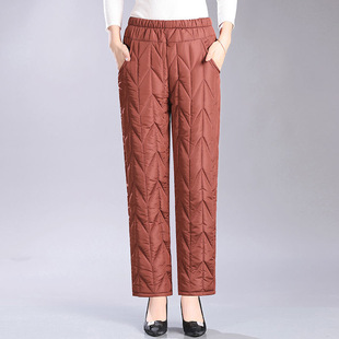 超轻薄羽绒裤 子 中年耐脏易擦高档宽松外穿冬加厚高腰直筒女士棉裤