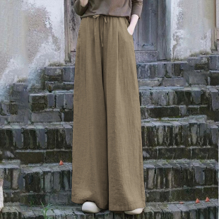 棉麻阔腿长裤新款休闲裤文艺中国风女复古垂感阔春夏宽松显瘦