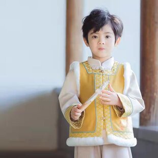 秋冬男童汉服中国风儿童拜年服加厚拜年礼服复古儿童唐装厂家直供