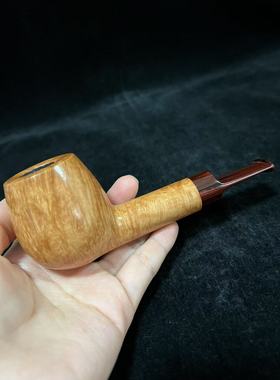 丹麦大师Former佛么手工石楠木烟斗原木色光面满火焰纹撞球式直斗