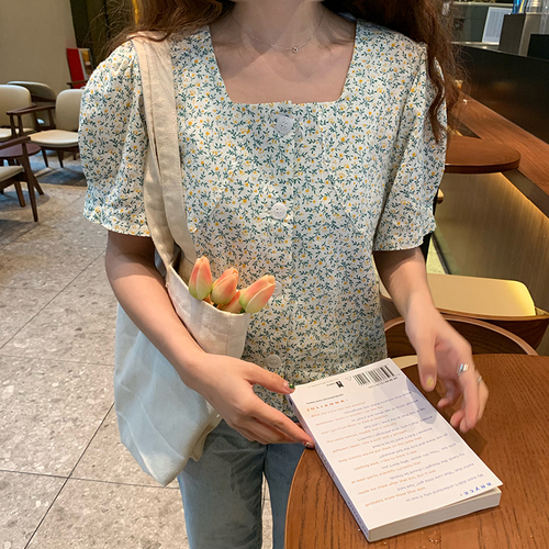 Real-price Korean INS new summer minimalist French freshness small fragmented square collar shirt