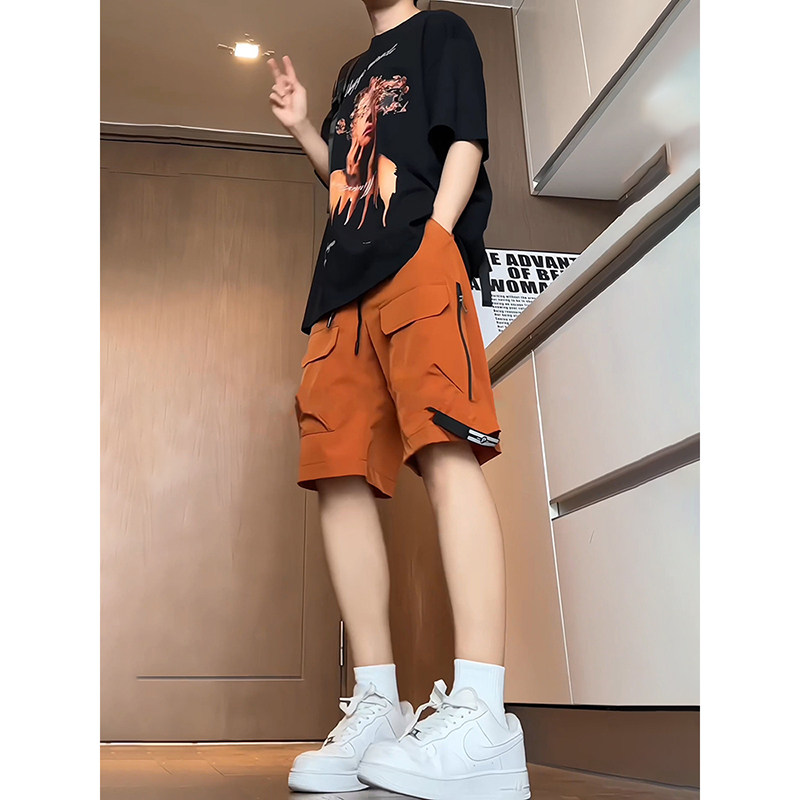 美式高街工装短裤男款夏季冰丝速休闲裤