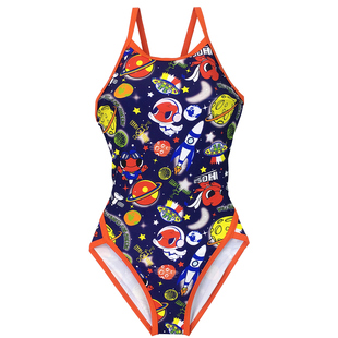 水立方浩沙女童专业三角连体游泳衣卡通兔连体训练比赛微瑕