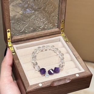 贝奇手作·just for学生党的考试稳稳链 天然白水晶切面紫手串