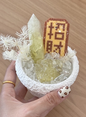 招财天然水晶能量净化盆栽摆件