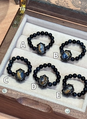 贝奇手作· 孤品 彼得石魔法盒子 蓝虎眼串珠戒指