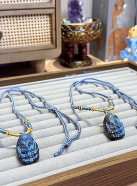 贝奇手作· 天然拉长石灰月光 象神宝宝项链水晶吊坠毛衣链