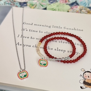 贝奇手作·原创苹果小象好运红玛瑙彩虹色萤石多巴胺项链水晶手链