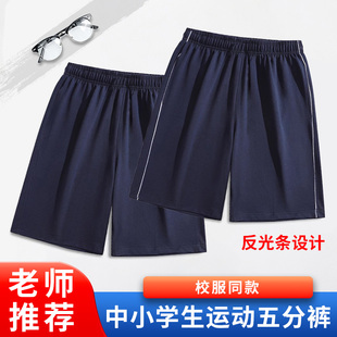 儿童藏青色运动裤夏季男女童学生反光条初中小学生一条杠校服裤子