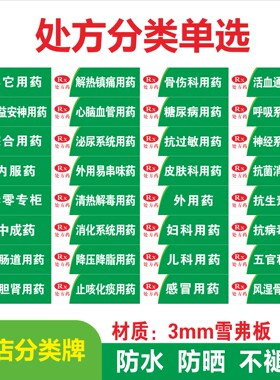 药品分类牌药店分类医院药店标识药房标识牌标贴标签GSP认证单选