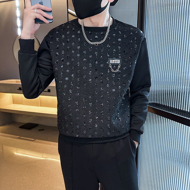 新款时尚圆领拼接小众卫衣T恤WY2311-P65,男装T恤,星座304B