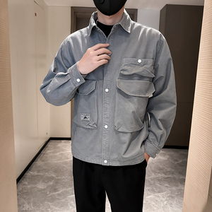 新款男士休闲翻领棉布工装日系外套夹克JK1807-P125图片