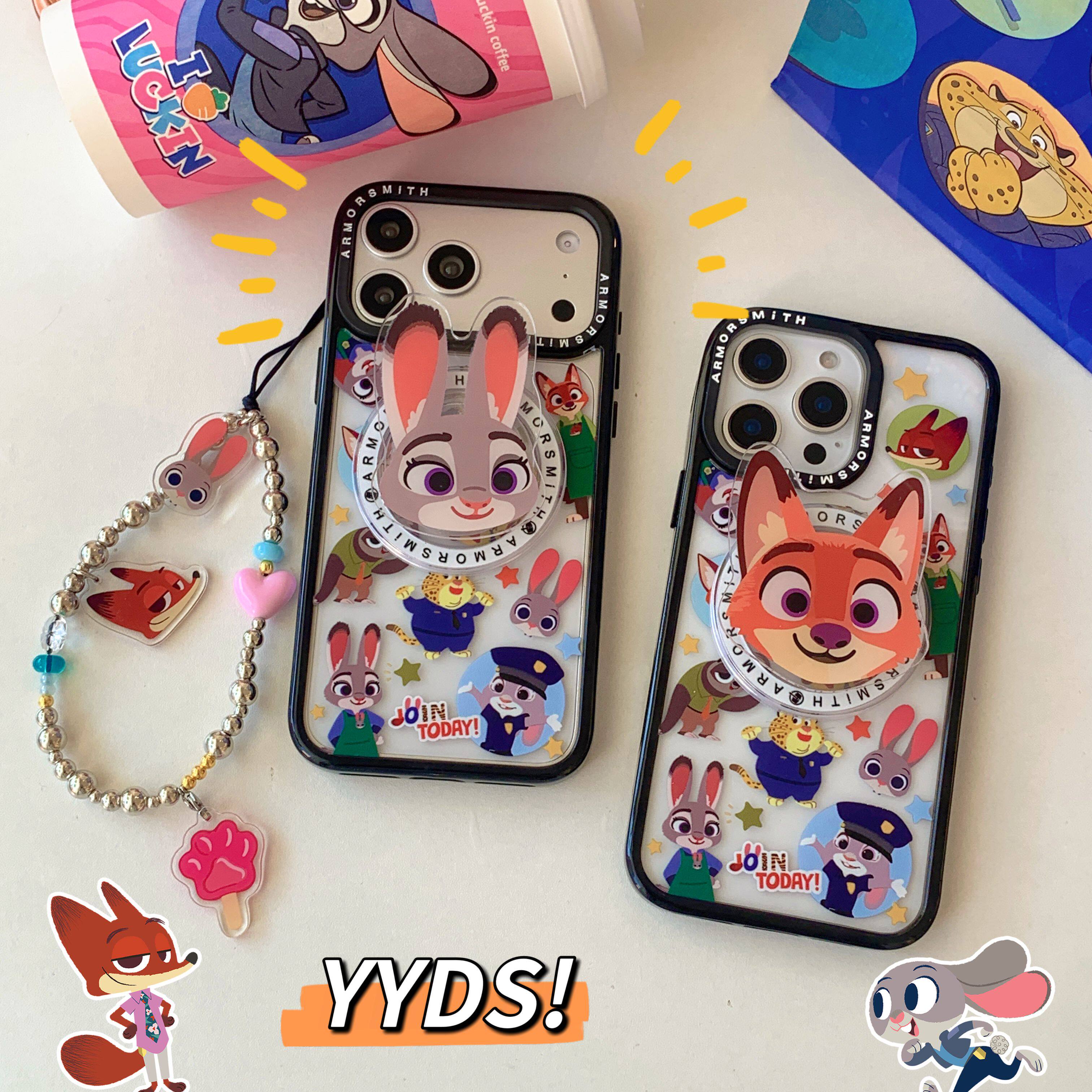 适用iphone17promax手机壳可爱卡通狐狸兔子磁吸支架苹果16新款15创意14pro女款13链条15proma全包防摔保护套