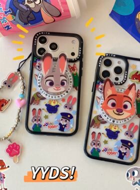 适用iphone17promax手机壳可爱卡通狐狸兔子磁吸支架苹果16新款15创意14pro女款13链条15proma全包防摔保护套