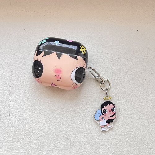 网红卡通花花大脸小女孩适用airpods4保护套airpodspro3代苹果耳机套二代无线蓝牙保护壳airpod3女款全包软壳