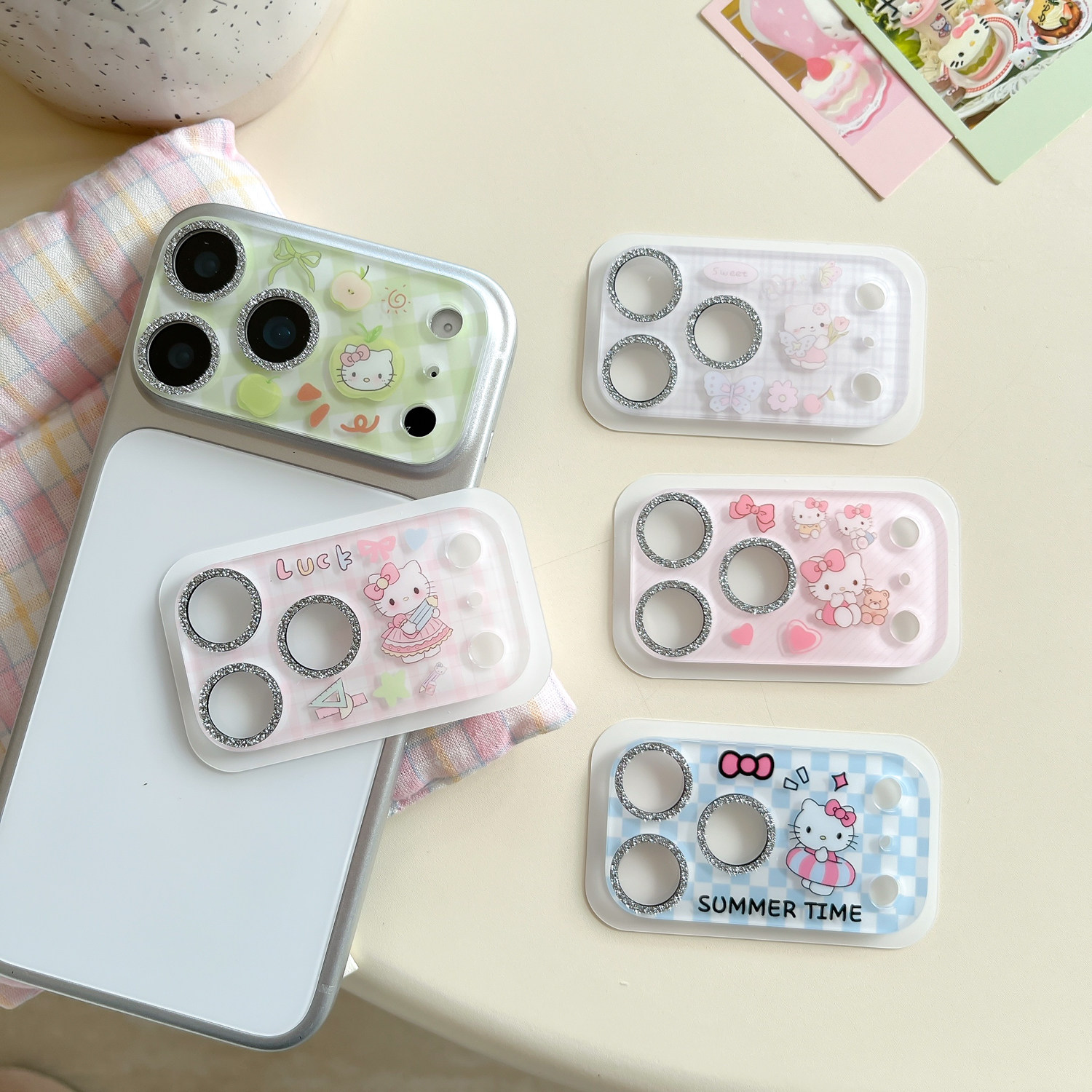 可爱卡通闪粉hellokitty猫适用iPhone17promax镜头膜新款苹果17pro后摄像防刮花轻奢钢化玻璃贴膜