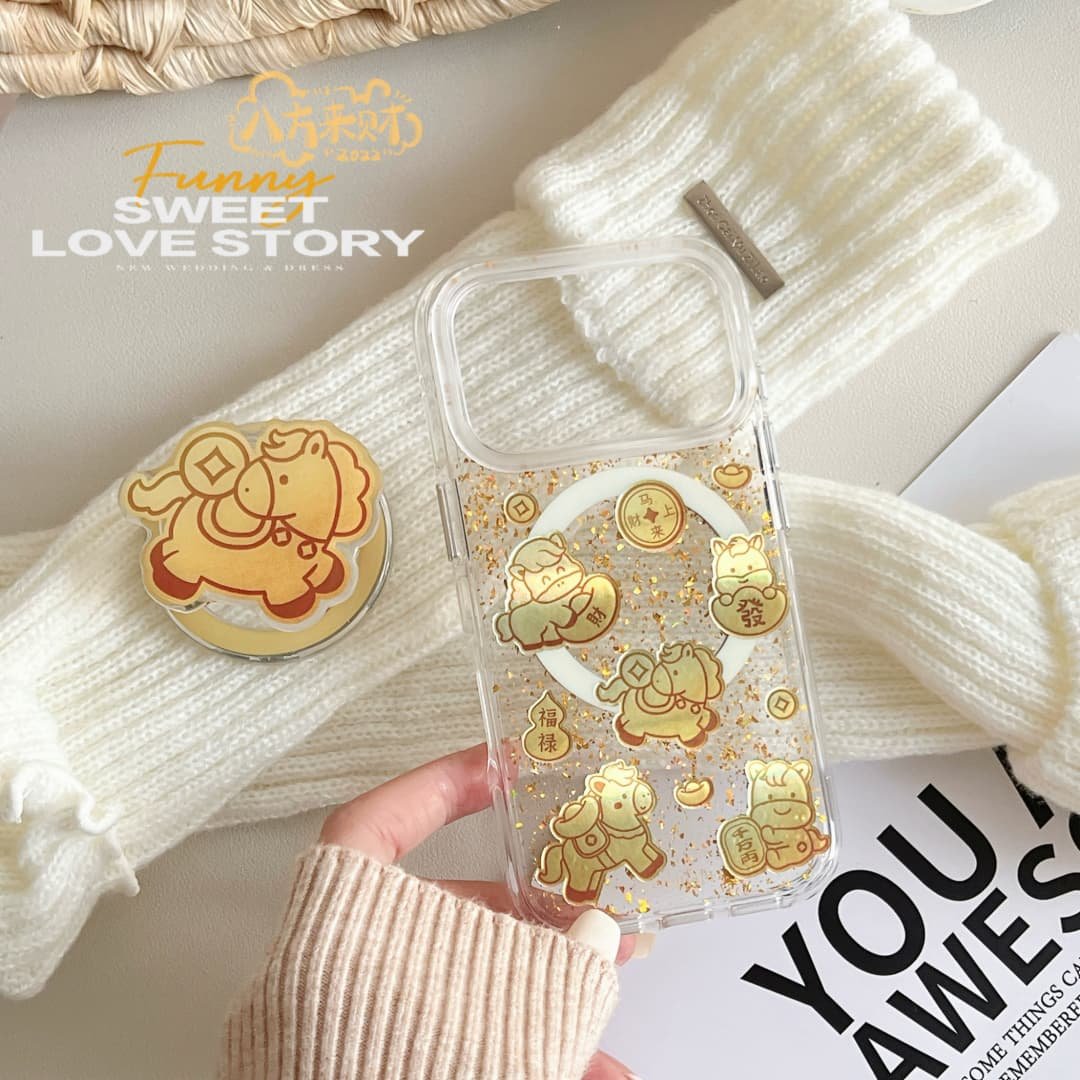 轻奢卡通发财小马磁吸支架适用iphone17promax手机壳苹果16新款15创意14pro女款超火15promax双面防摔保护套,3C数码配件,手机保护套/壳,淘宝优惠券,粉丝福利购,淘宝优惠卷