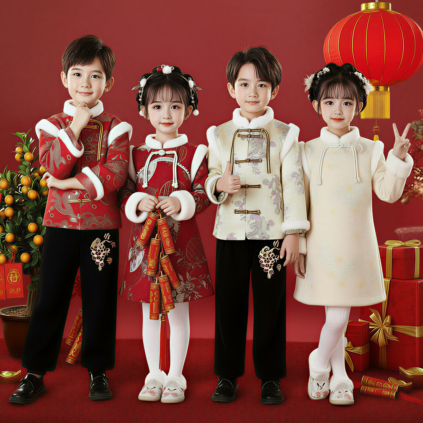 新年女童拜年服元旦儿童喜庆演出