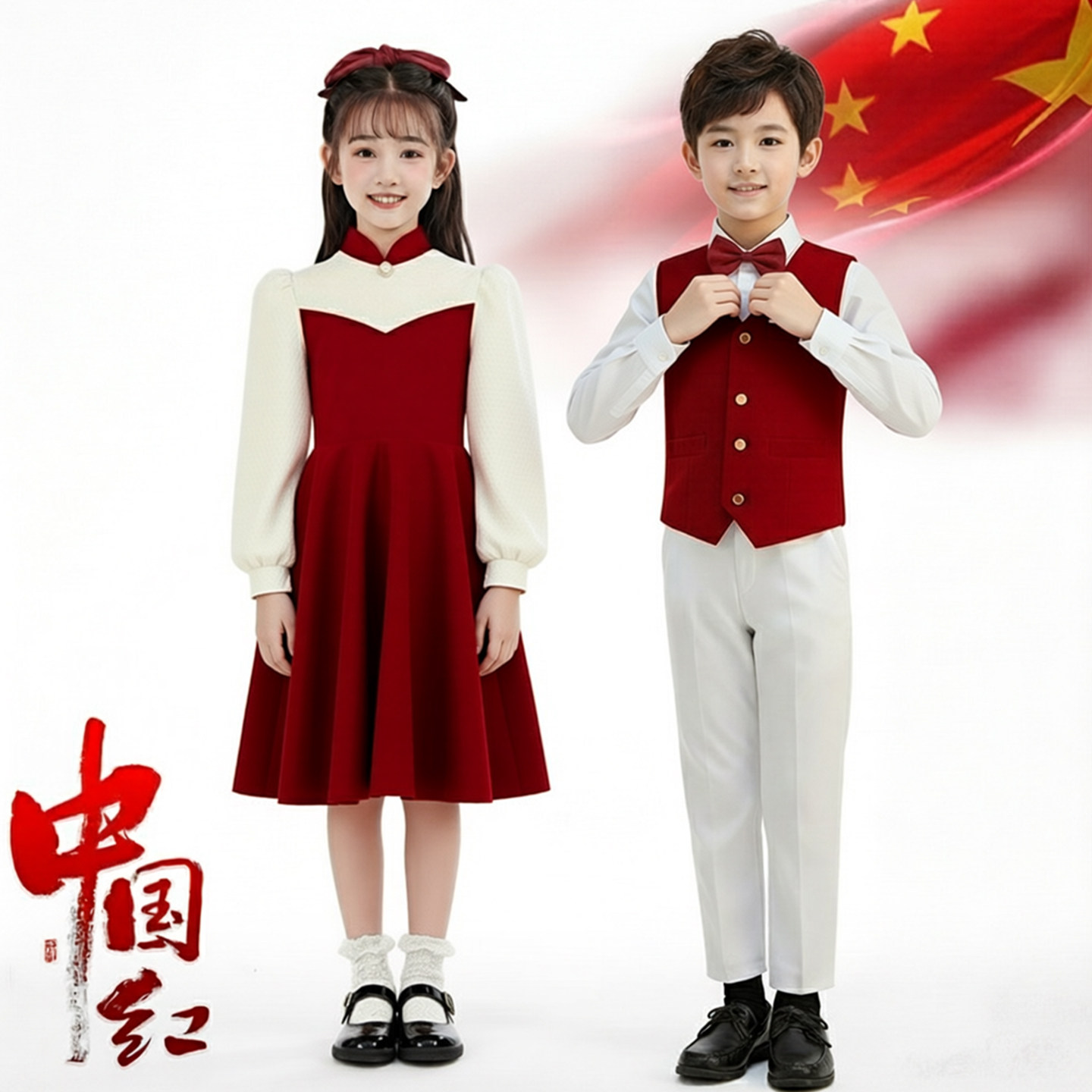六一开学儿童合唱演出服小学生红