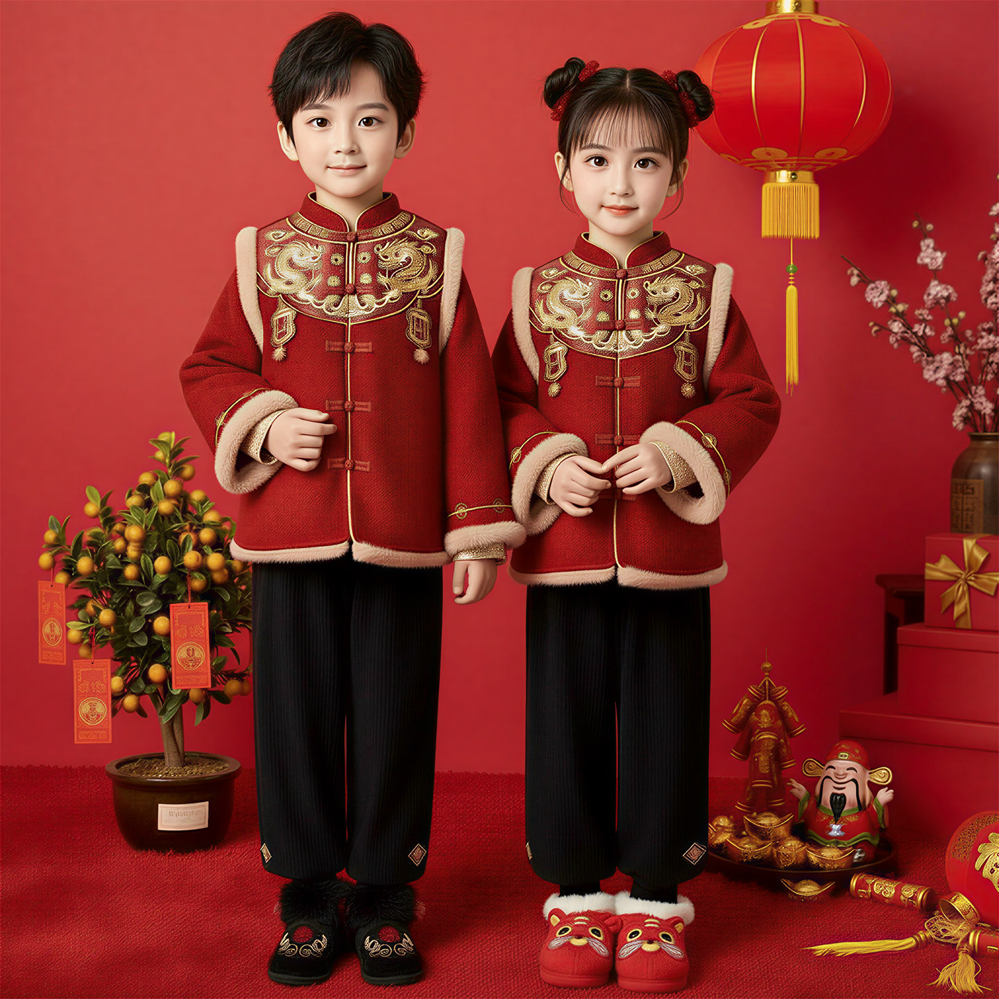 中国风红色喜庆棉服套装