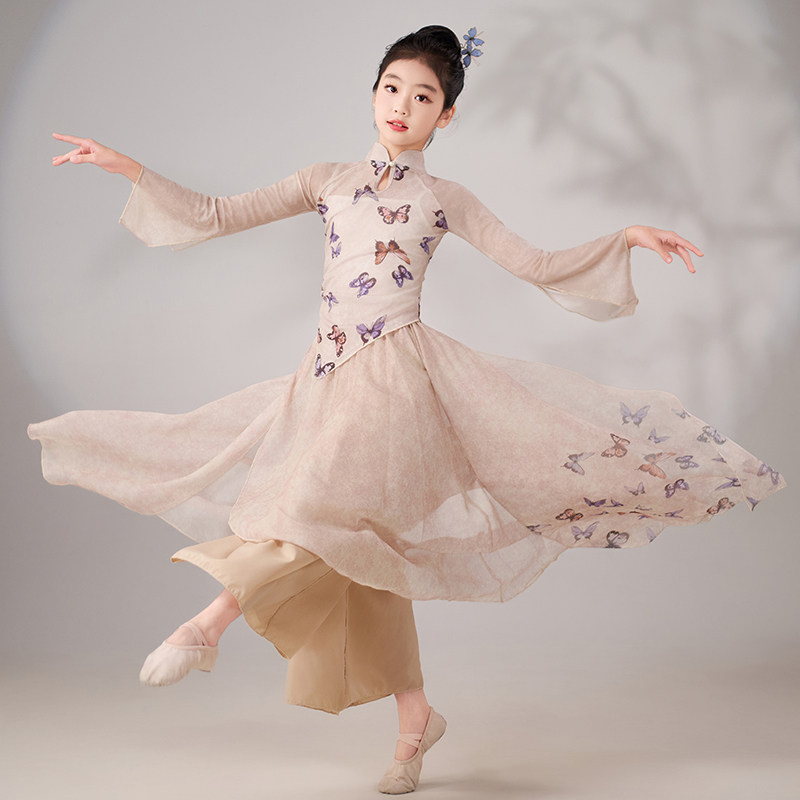 儿童古典舞蹈演出服摆裙印花飘逸
