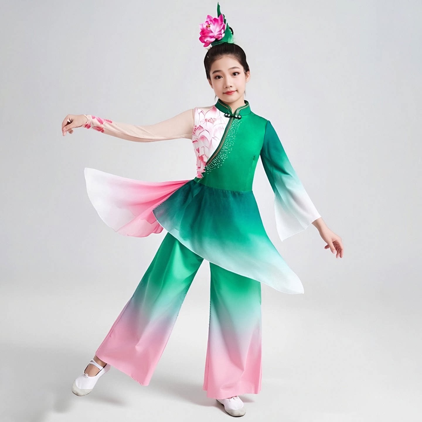 儿童咏荷古典舞舞蹈服装女童秧歌舞服装女童飘逸古典舞表演服套装