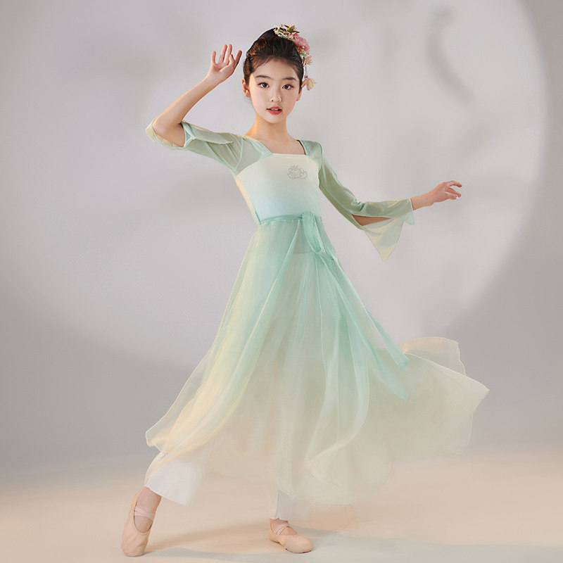 新款童女古典舞演出服舞蹈练功服扇子舞中国风表演服装飘逸童儿