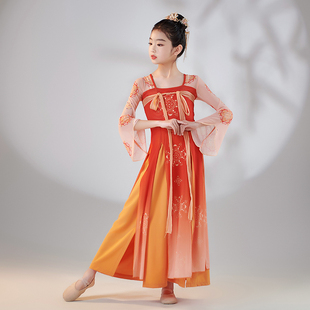 古典舞蹈演出服女儿童旗袍服装飘逸纱衣民族舞练功服扇子舞表演服