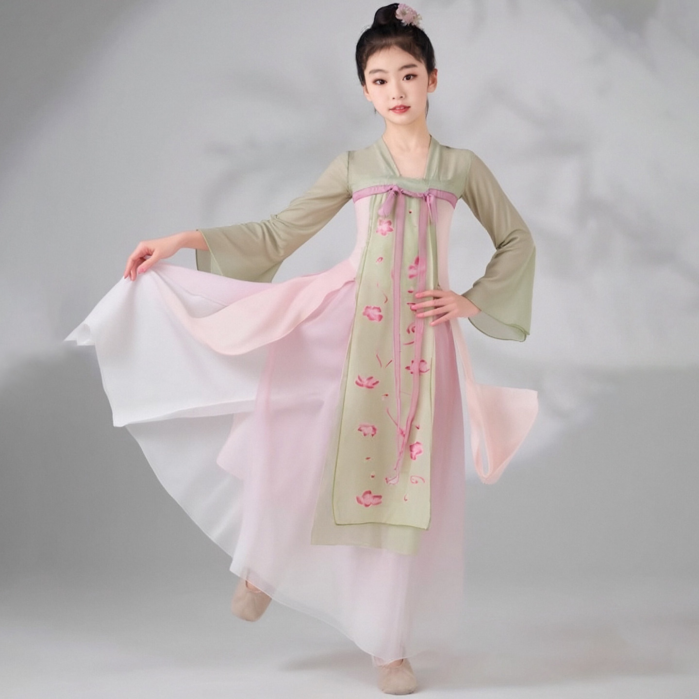 儿童古典舞蹈服中国舞身韵练功服纱衣女童民族舞扇子舞渐变演出服