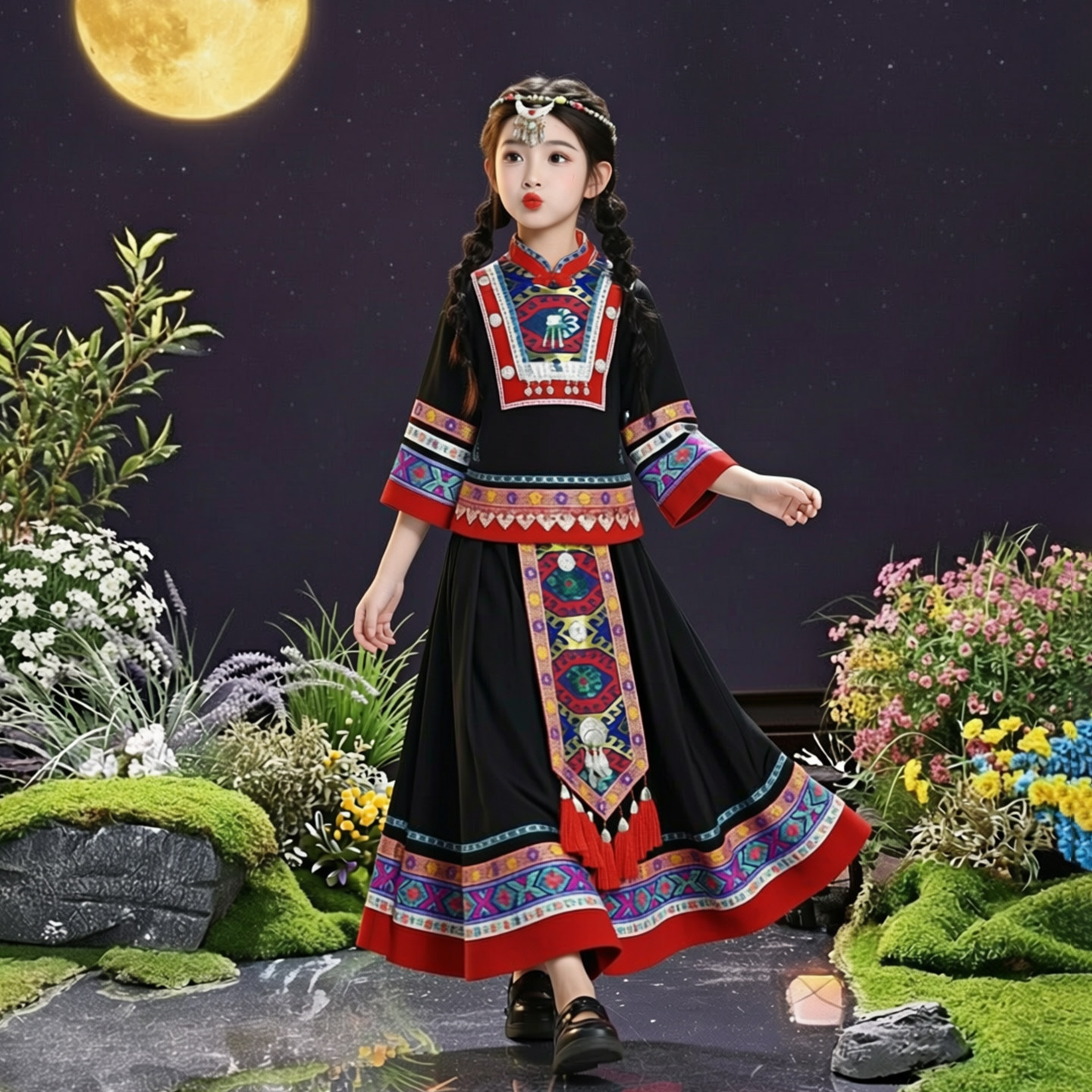 儿童56个民族少数民族服装苗族女