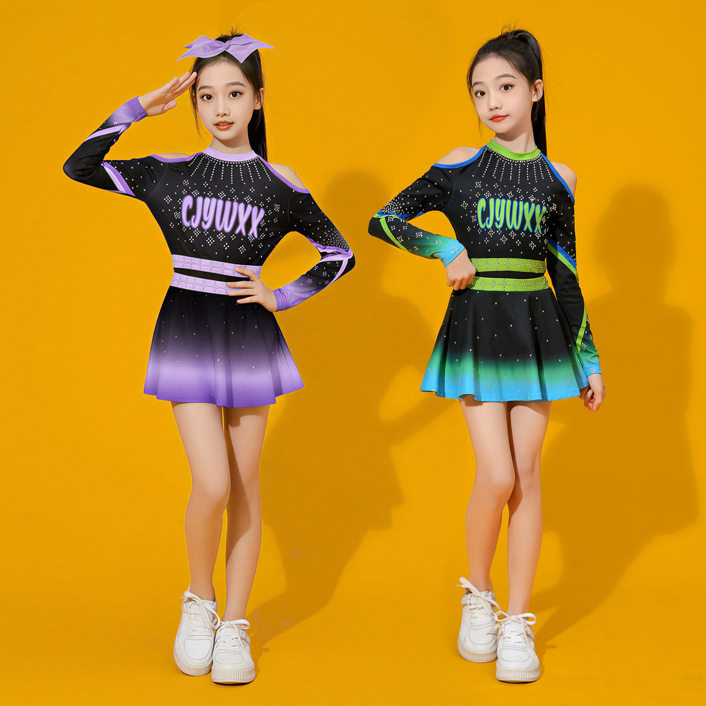 儿童啦啦操演出服长袖新款女童拉拉队表演服舞蹈服竞技赛比赛服