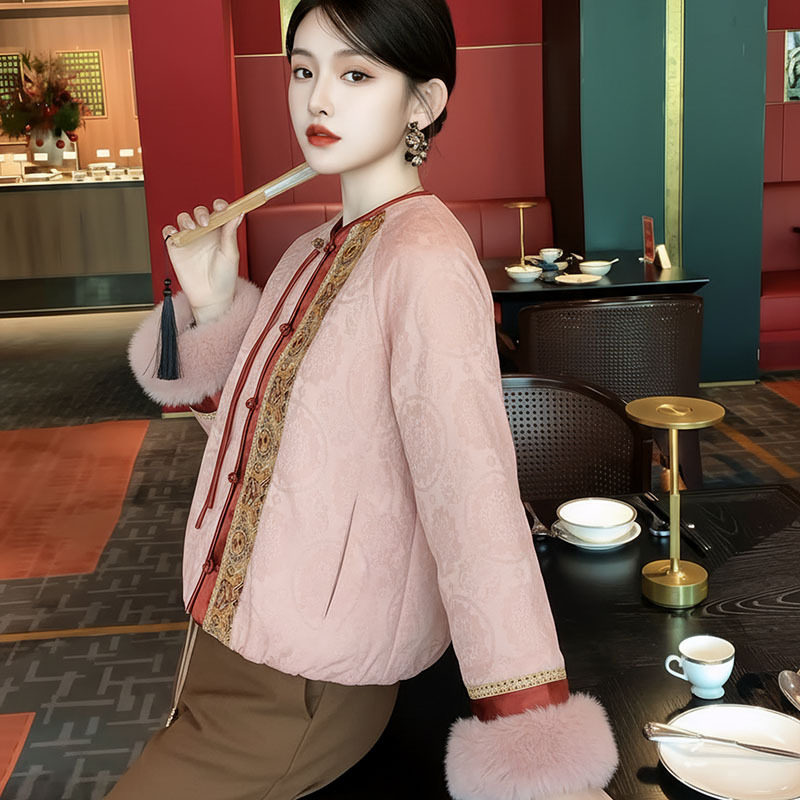 新中式国风羽绒服粉色温婉保暖