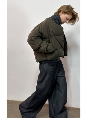 rareraw/softcore不对称门襟龟背箱型无性别廓形立领短款羽绒服女