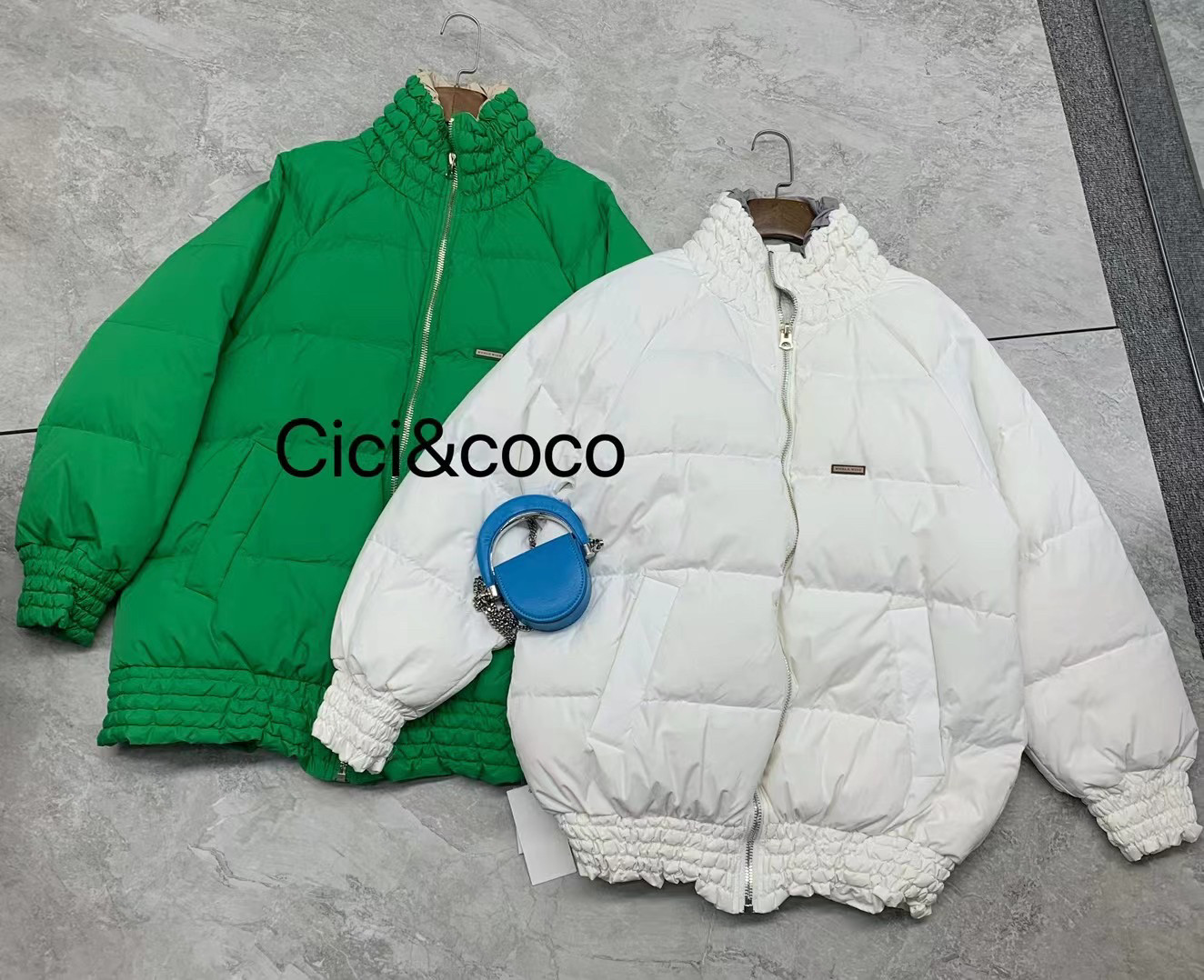 冬季欧洲站新款CICICOCO猫头鹰袖口下摆松紧立领中长款羽绒服女潮