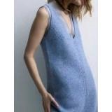 【笑笑家】新款时尚潮流蓝色无袖针织连衣裙（建议干洗）J0146