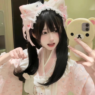 万圣节lolita头饰蓝色粉色猫耳朵发箍猫娘兽耳发带KC发夹发饰发带