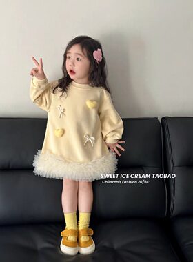 女童卫衣裙加绒连衣裙2026新款儿童洋气时髦上衣宝宝秋冬加厚长裙